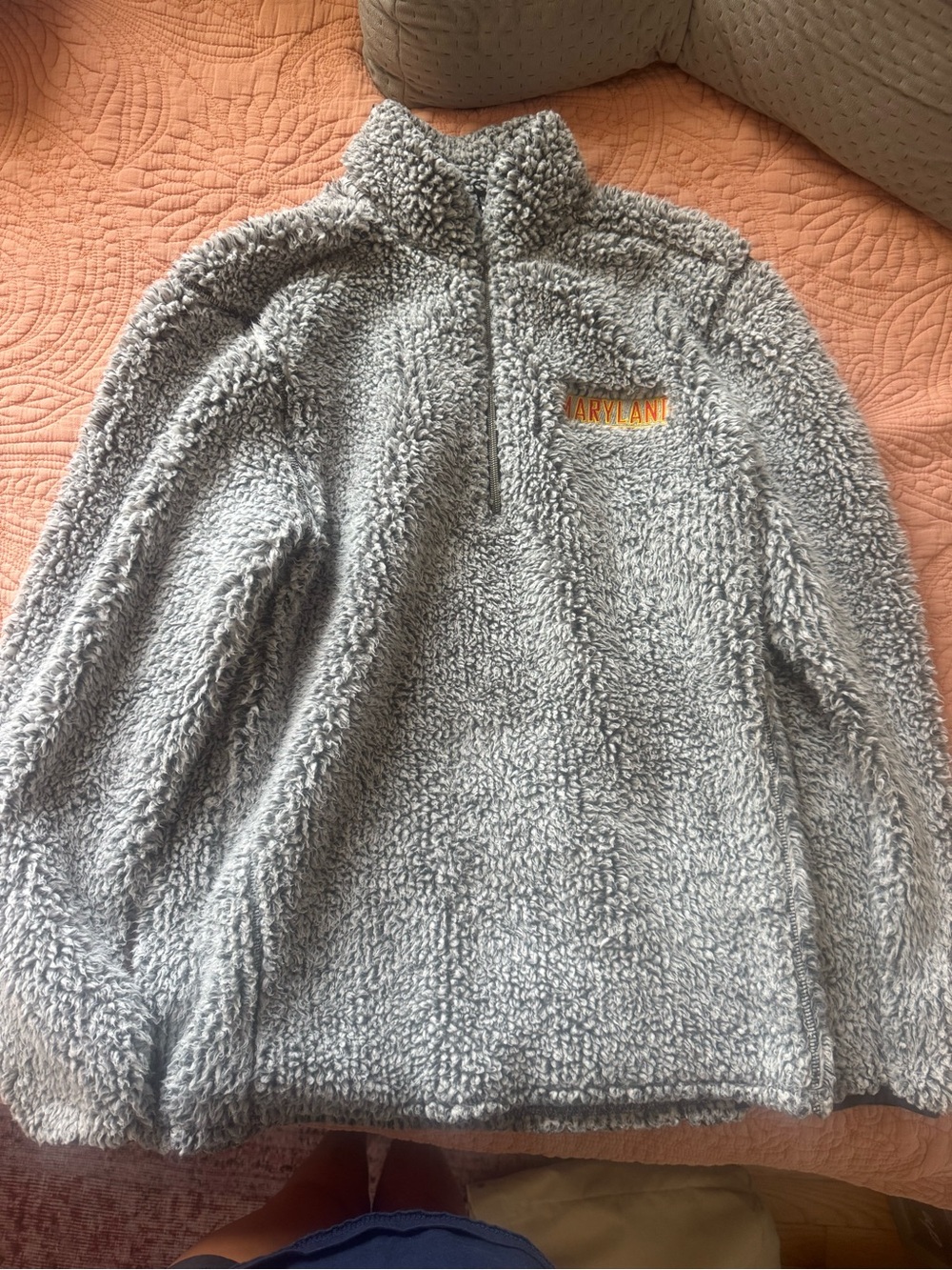 Oxford Gray Teddy Sherpa Half-Zip Jacket with Maryland Patch
